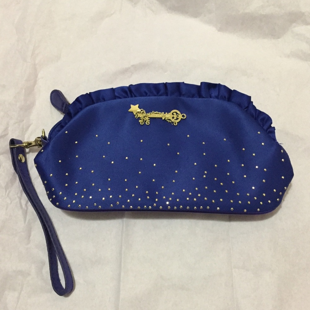 Victoria's Secret Makeup Bag Blue Ruffle Gold Key